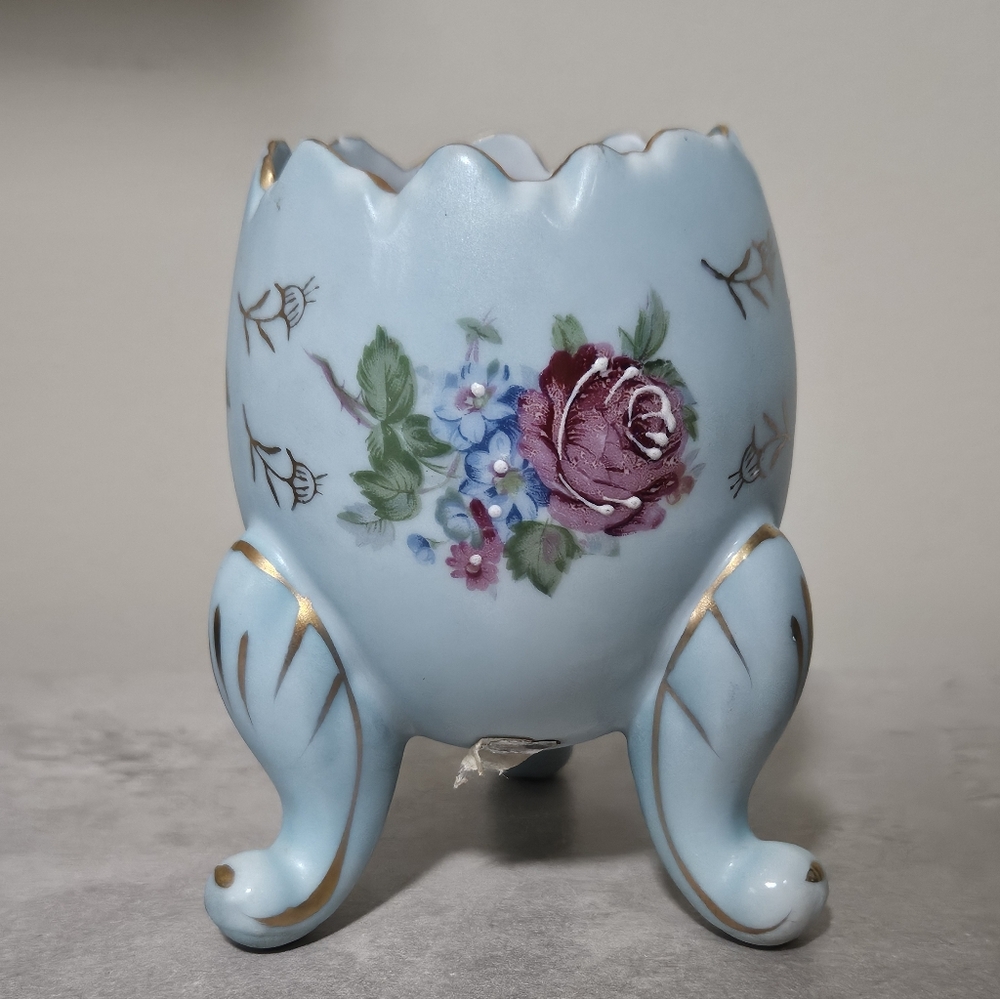 🔅Vintage Napcoware Porcelain Floral Footed Cracked Egg Vase Collectible Decor